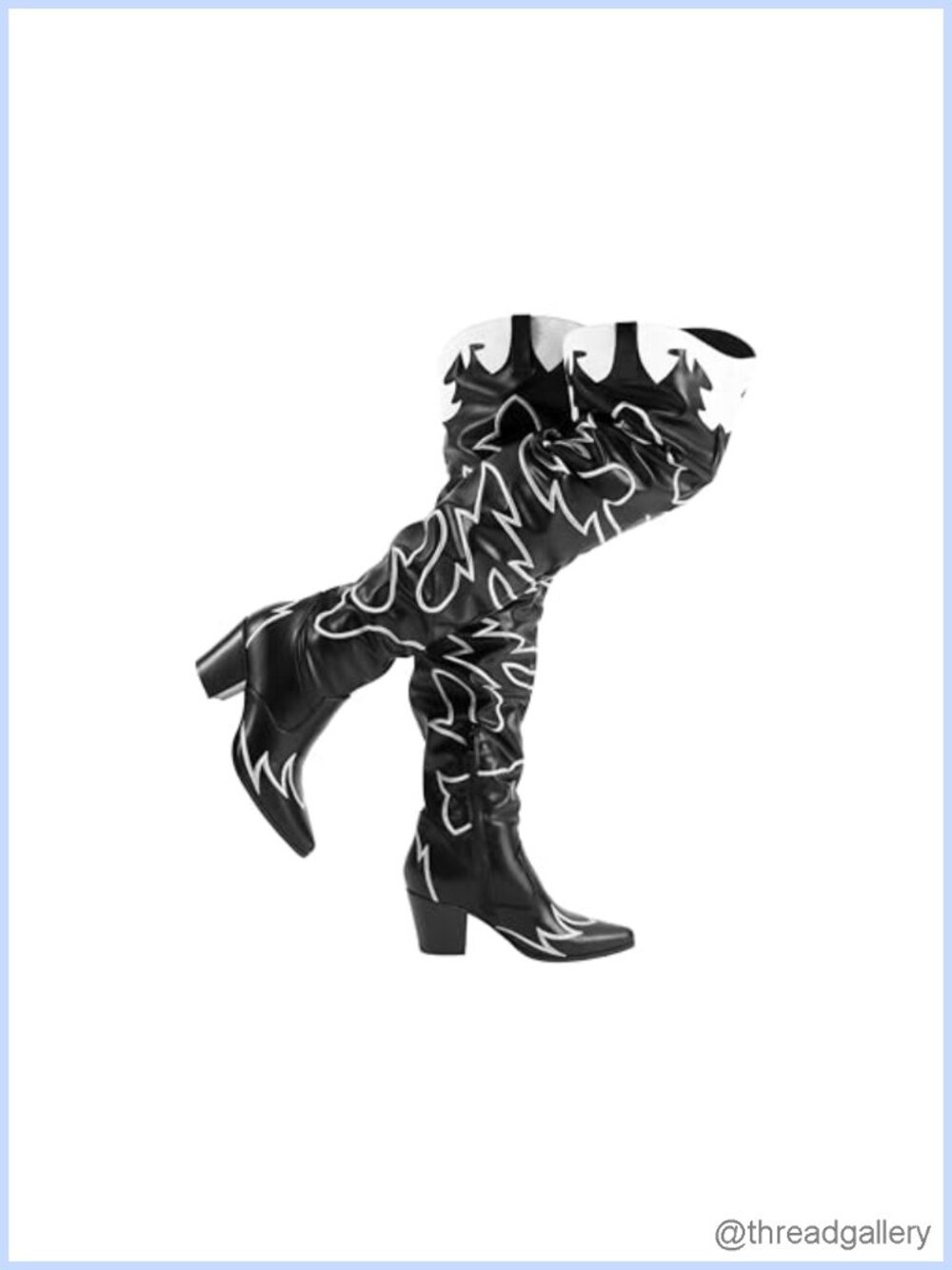Over the Knee Cowboy Boots Faux Suede Chunky Heel Embroidered